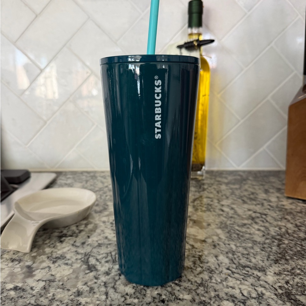 Starbucks Blue Teal Two Tone Stainless steel Tumbler with Straw 24oz